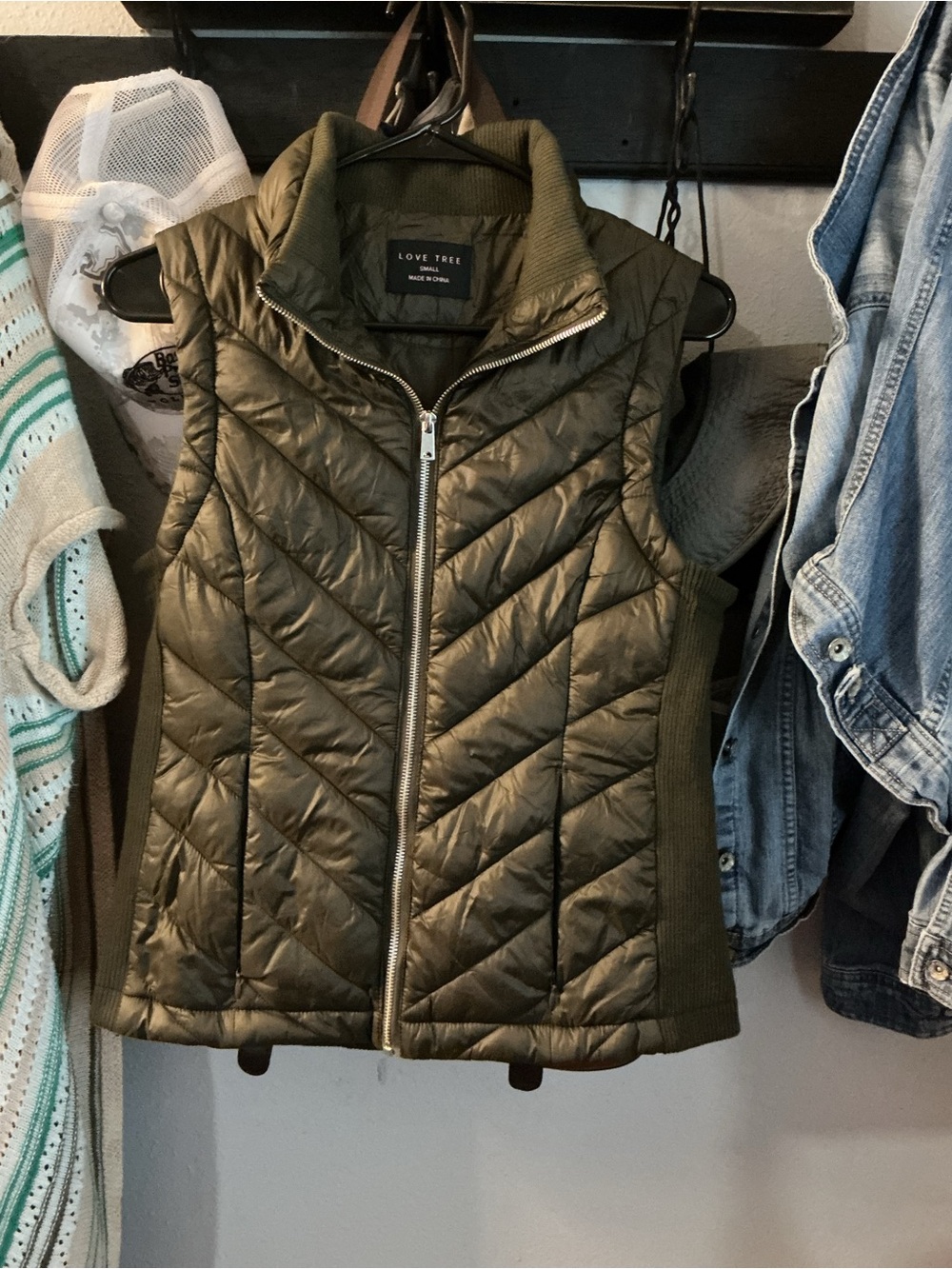 Love Tree Olive Quilted Sleeveless Puffer Vest